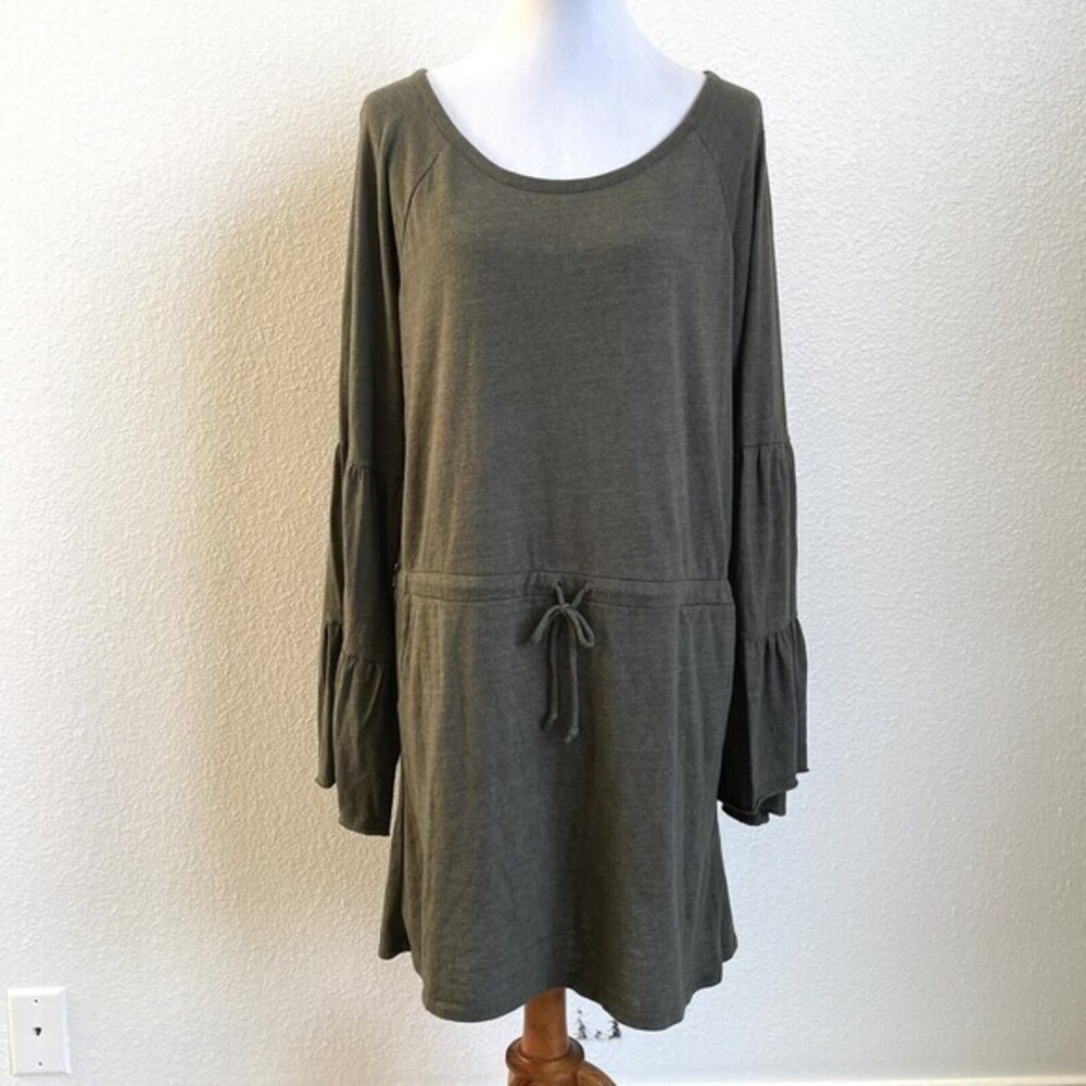 Chaser Tunic Dress Womens XL Green Bell Sleeves Soft Knee Length Pockets Boho